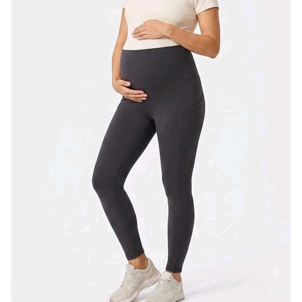ENERFUL High-Rise Performance Pocket Maternity Leggings Charcoal Grey Size XL